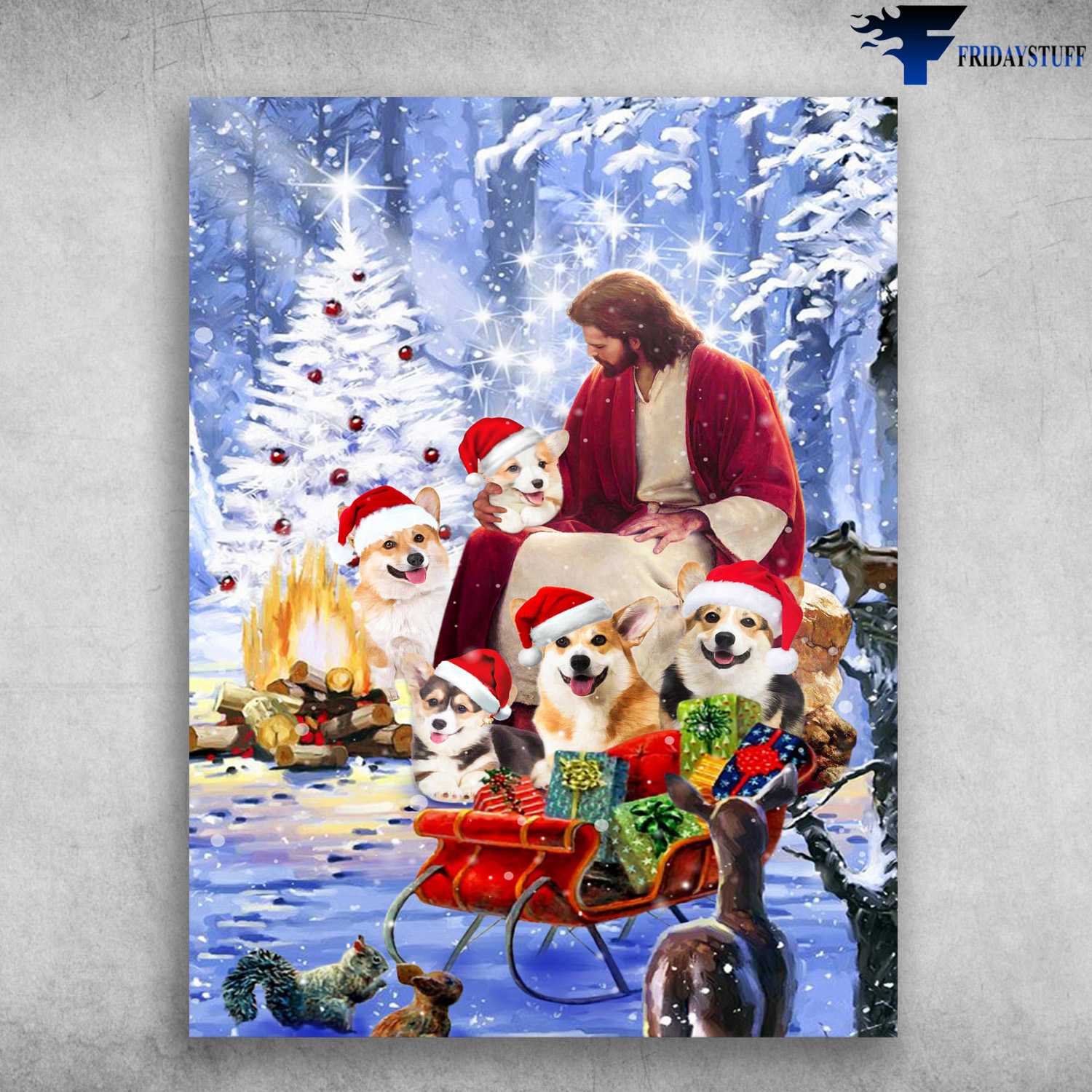 Corgi Lover, Cardinal Bird, Christmas Poster, Jesus Dog Lover