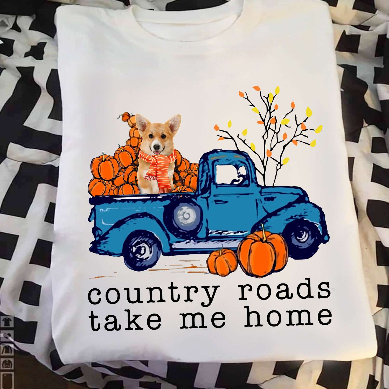 Country road take me home - Corgi dog on truck, fall the wonderful season
