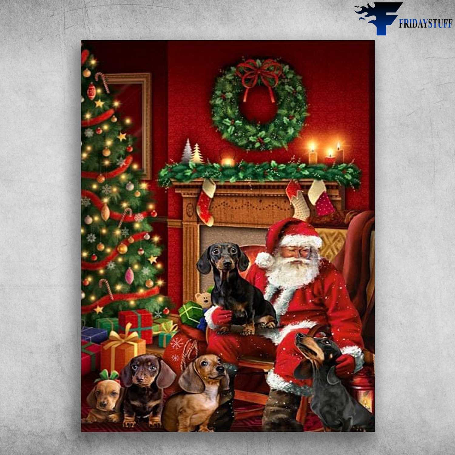 Dachshund Dog, Christmas Poster, Santa Claus