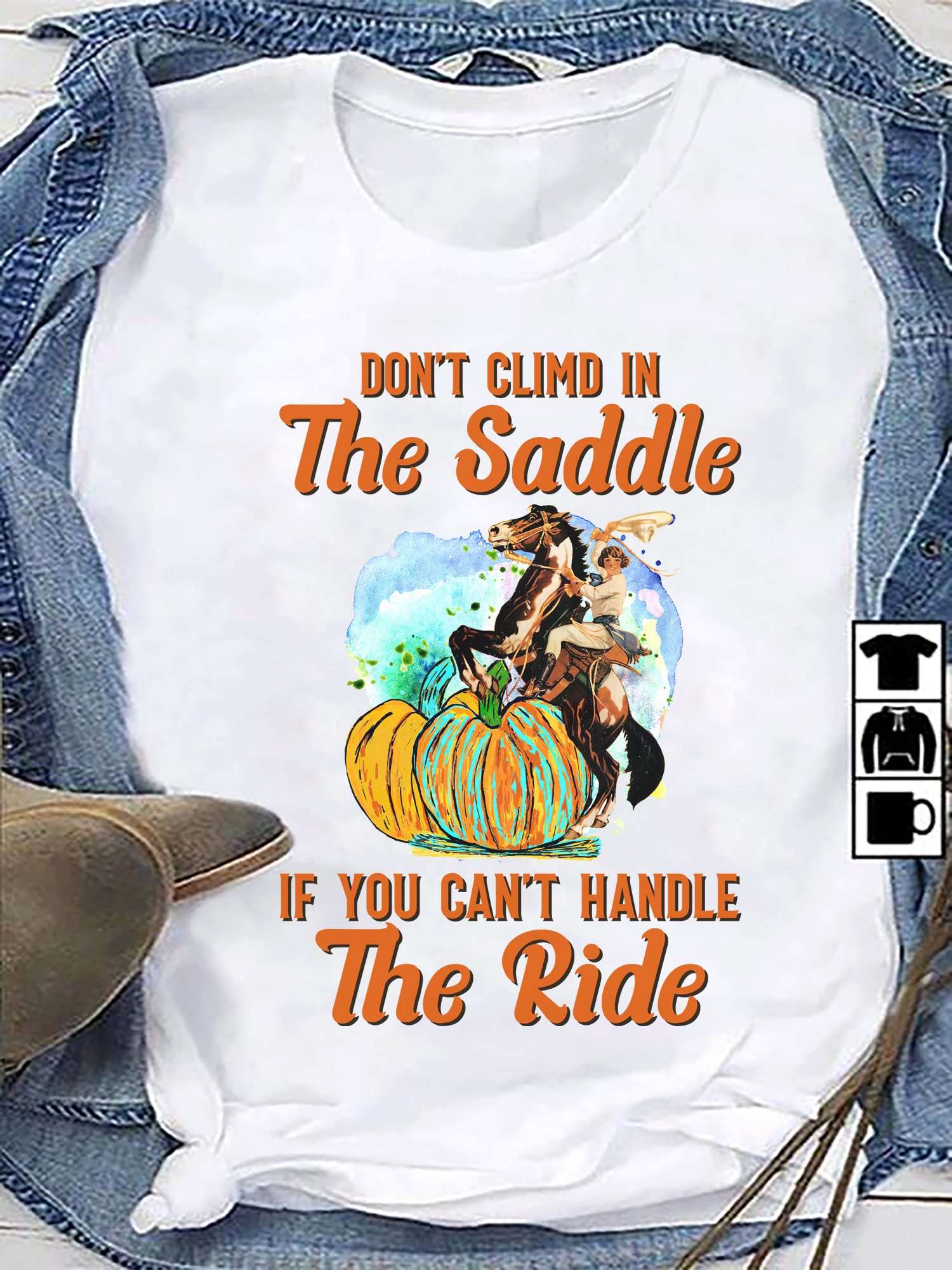 Don't climd in the saddle if you can't handle the ride - Girl riding horse, horse and pumpkin