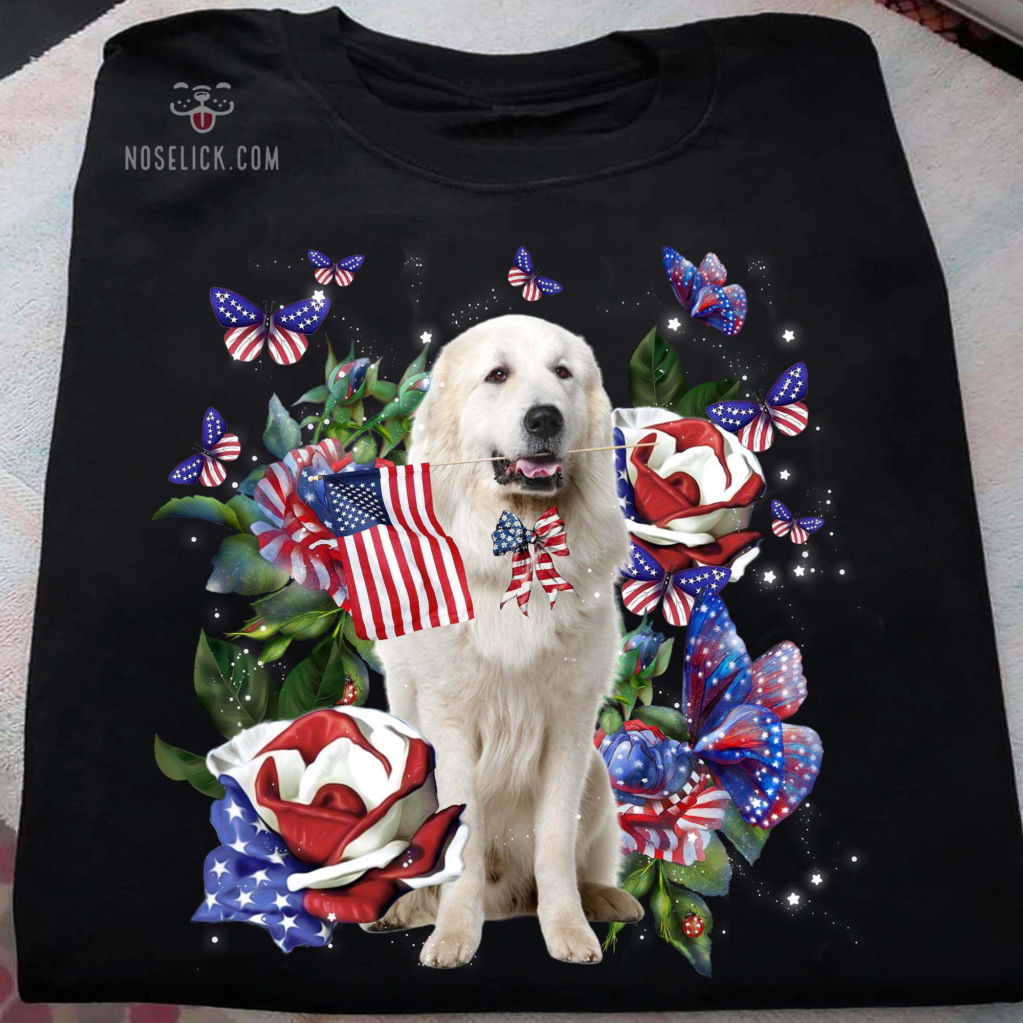 Golden dog and butterflies - American loves dogs, gift for dog person