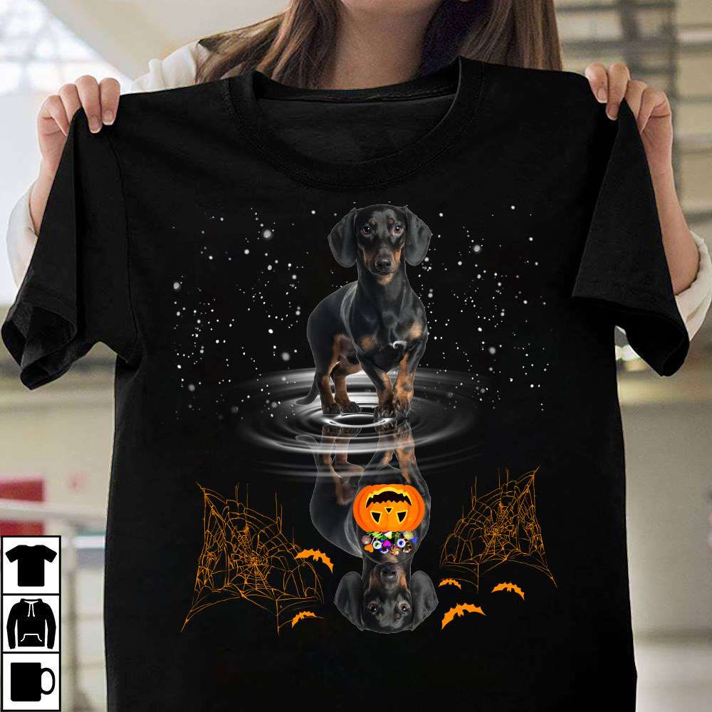 Halloween trick or treat - Dachshund and devil pumpkin, gift for Halloween day