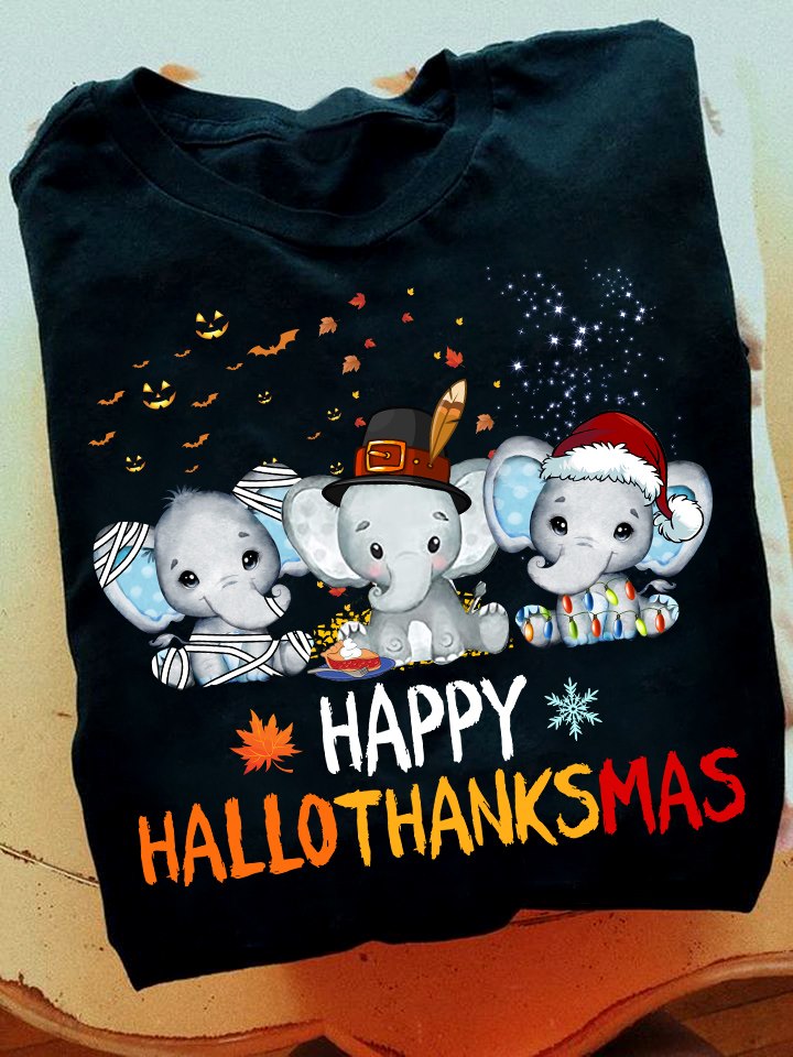 Happy HalloThanksMas - Elephant wearing Christmas hat, gift for Christmas