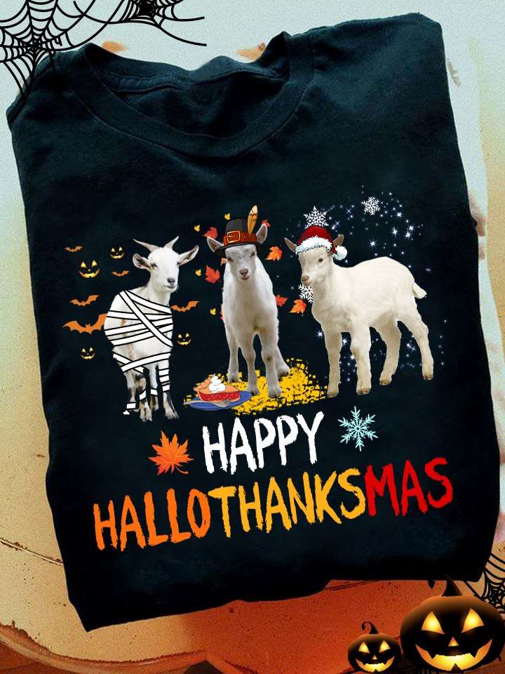 Happy HalloThanksMas - Halloween goat costume, Christmas day T-shirt