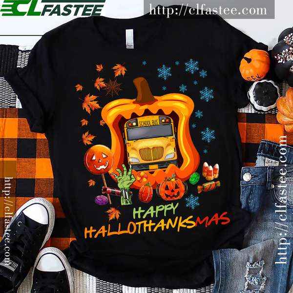 Happy HalloThanksMas - School bus driver, Halloween pumpkin, scary zombie hand
