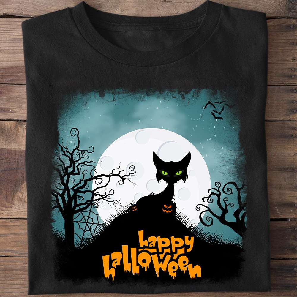 Happy Halloween - Black cat in Halloween, scary T-shirt for Halloween