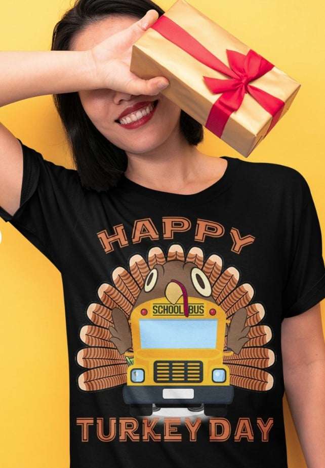 Happy Turkey Day - Turkey on school bus, Thanksgiving Turkey day