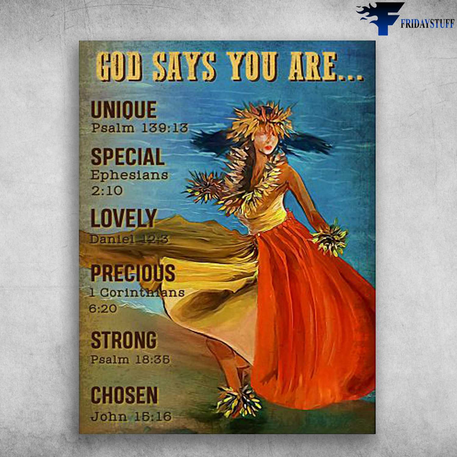 Hawaii Poster - God Says You Are Unique, Special, Lovely, Precious, Strong, Chosen