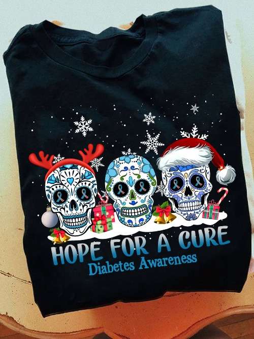 Hope for a cure - Diabetes awareness, skull with Christmat hat, Christmas day gift