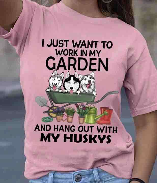I just want to work in my garden and hang out with my Huskys - Gardening and petting Husky