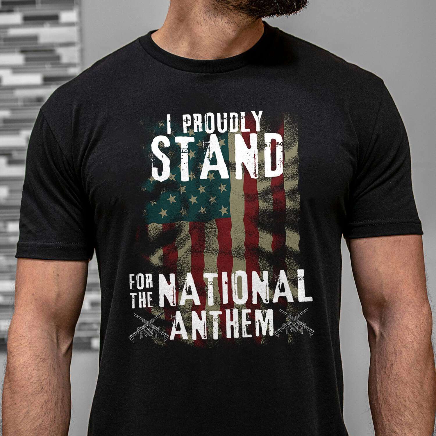I proudly stand for the national anthem - America flag, American veterans