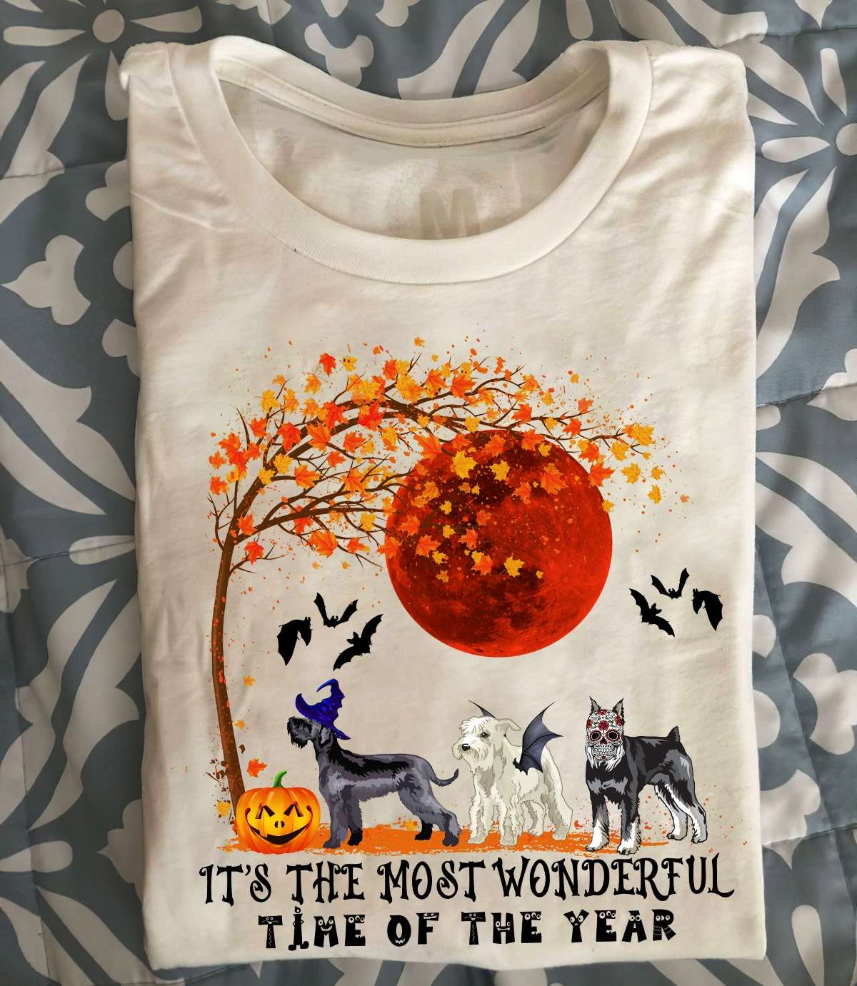 It's the most wonderful time of the year - Schnauzer dog, Halloween devil pumpkin