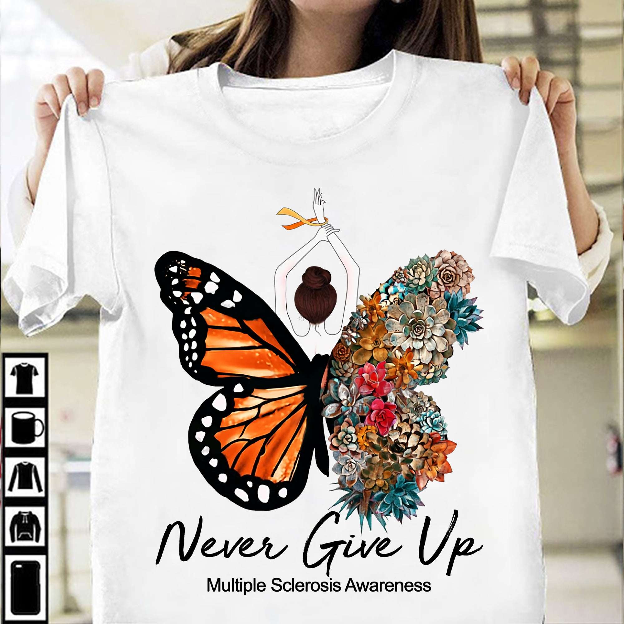 Never give up - Multiple sclerosis awareness, girl with butterfly wings