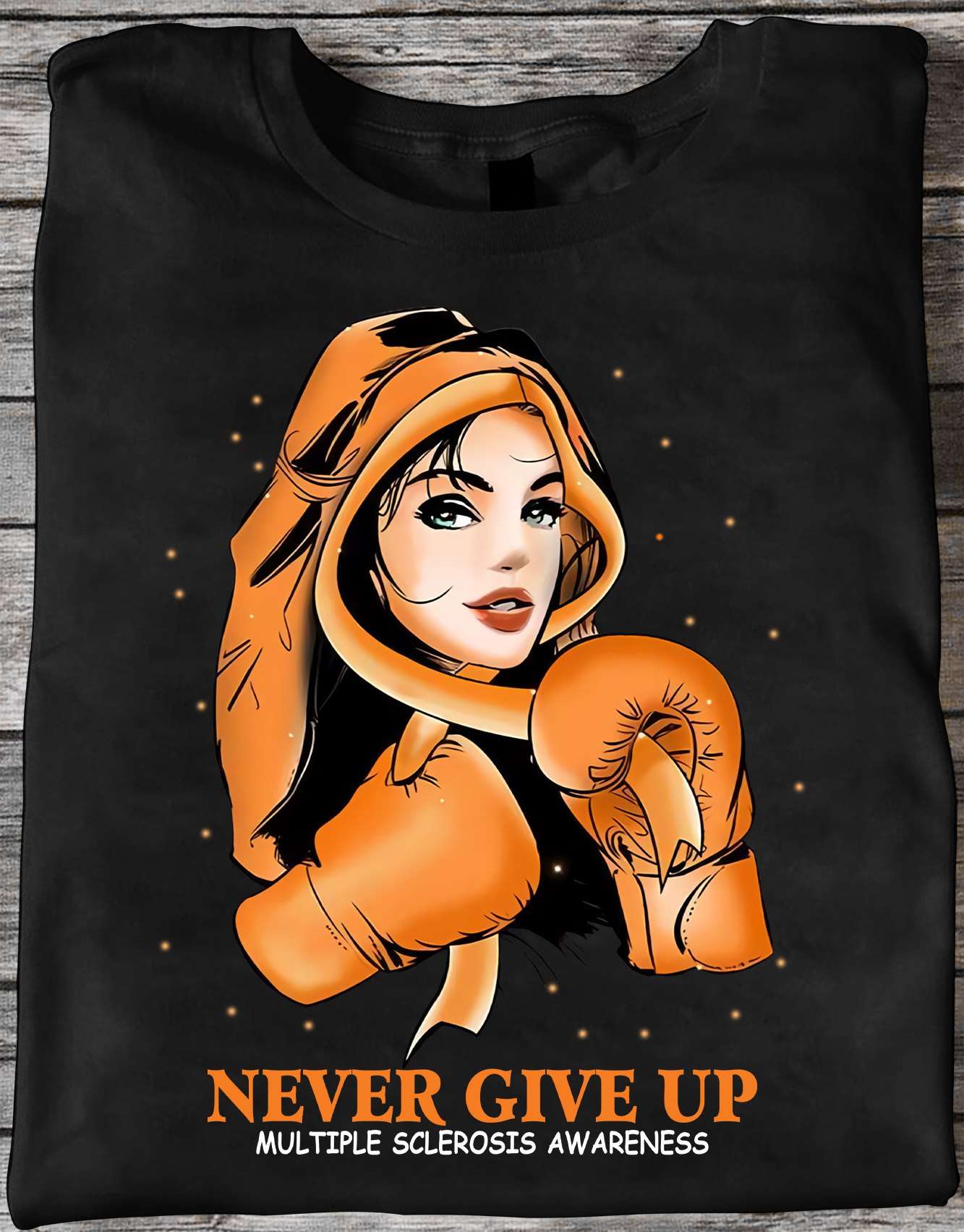 Never give up - Strong boxing woman, multiple sclerosis awareness