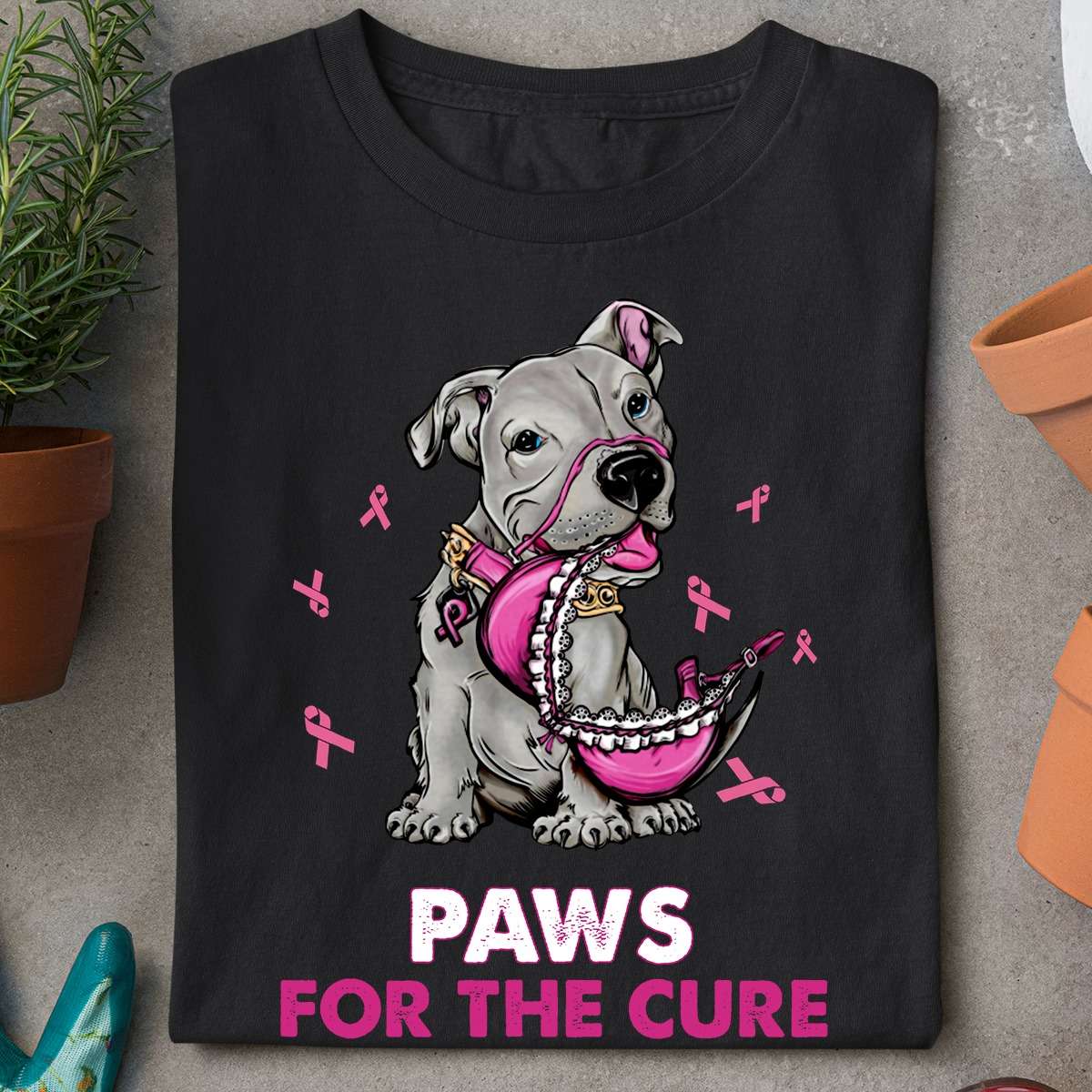 Paws for the cure - Breast cancer awareness, pitbull cancer ribbon