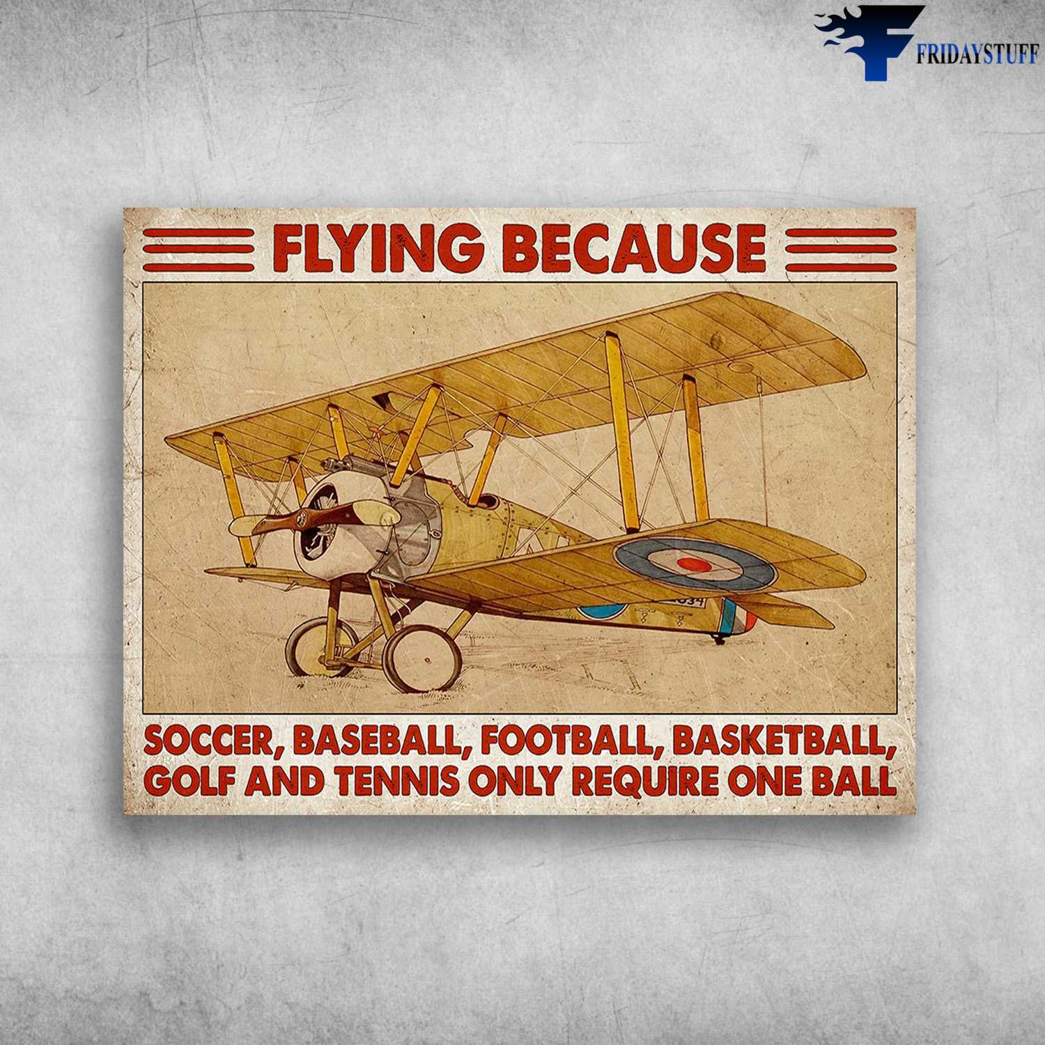 Pilot Lover, Aircraft Poster - Flying Because, Soccer, Baseball, Football, Basketball, Golf And Tennis, Only Require One Ball