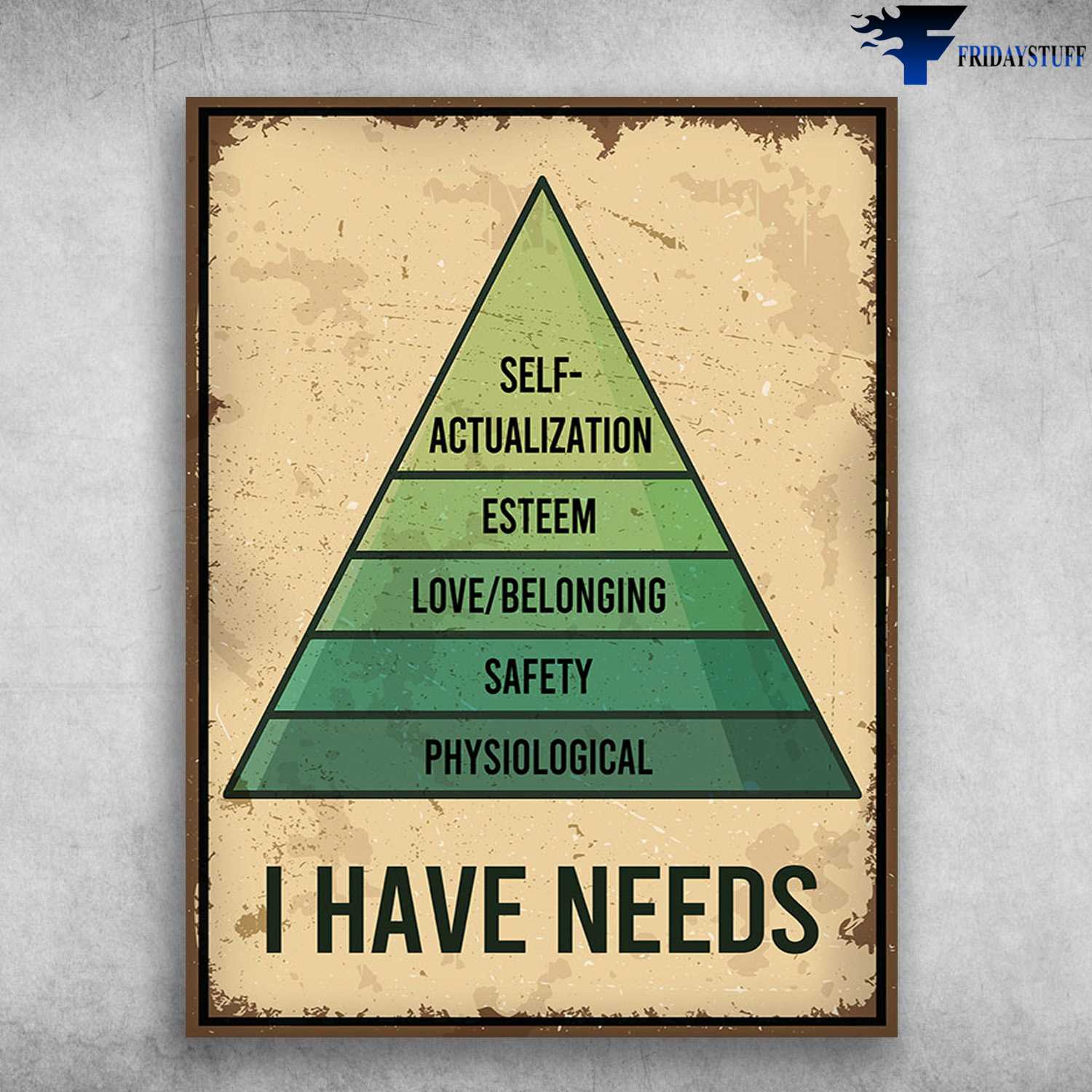 Pyramid Of Needs - Self-Actualization, Esteem, Love Belonging, Safety, Physiological, I Have Needs
