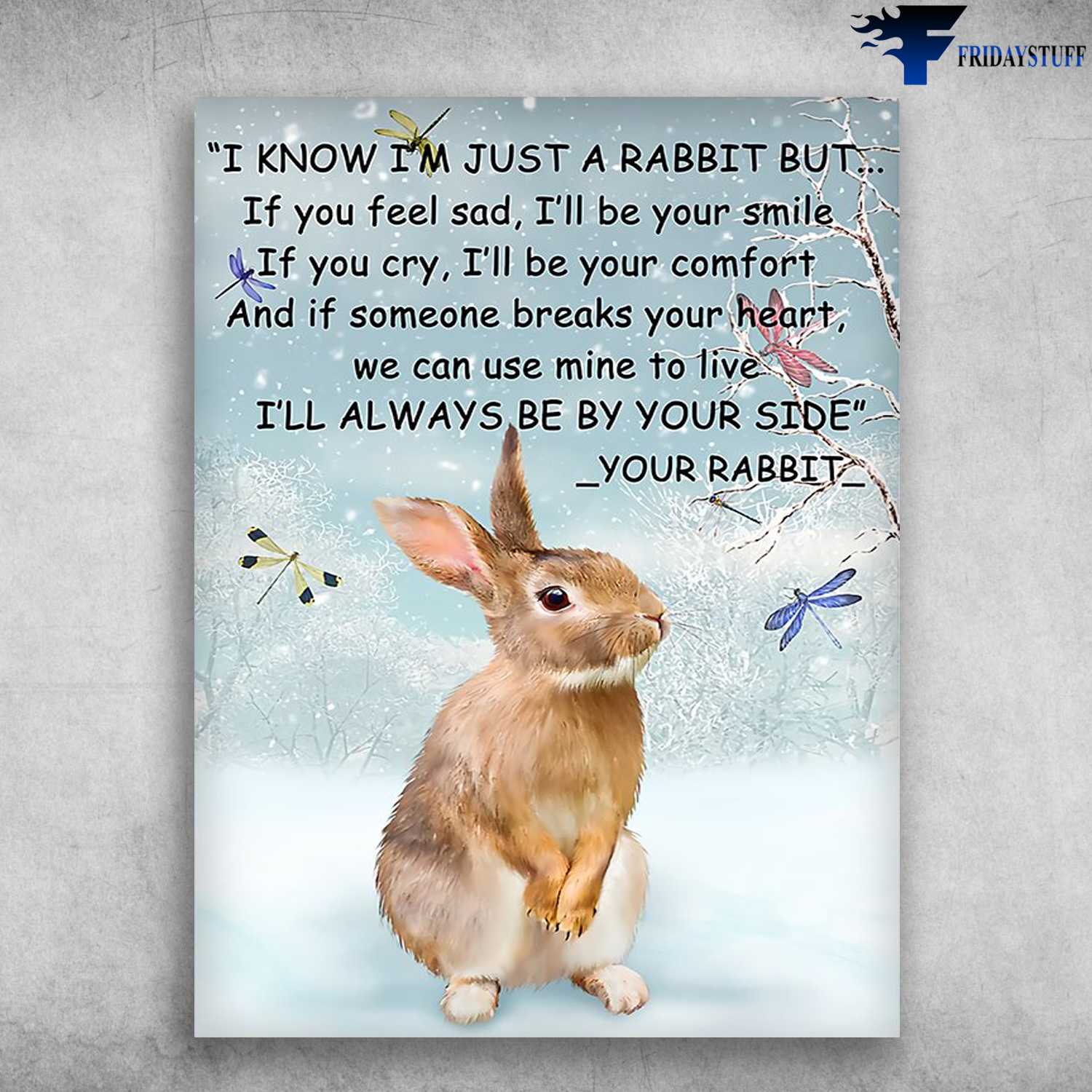 Rabbit Poster, Bunny Dragonfly - I Know I'm Just A Rabbit But, If You Feel Sad, I'll Be Your Smile, If You Cry, I'll Be Your Comfort