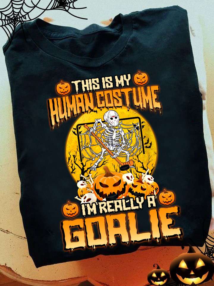 This is my human costume I'm really a goalie - Goalie hockey skull, Halloween skull playing hockey