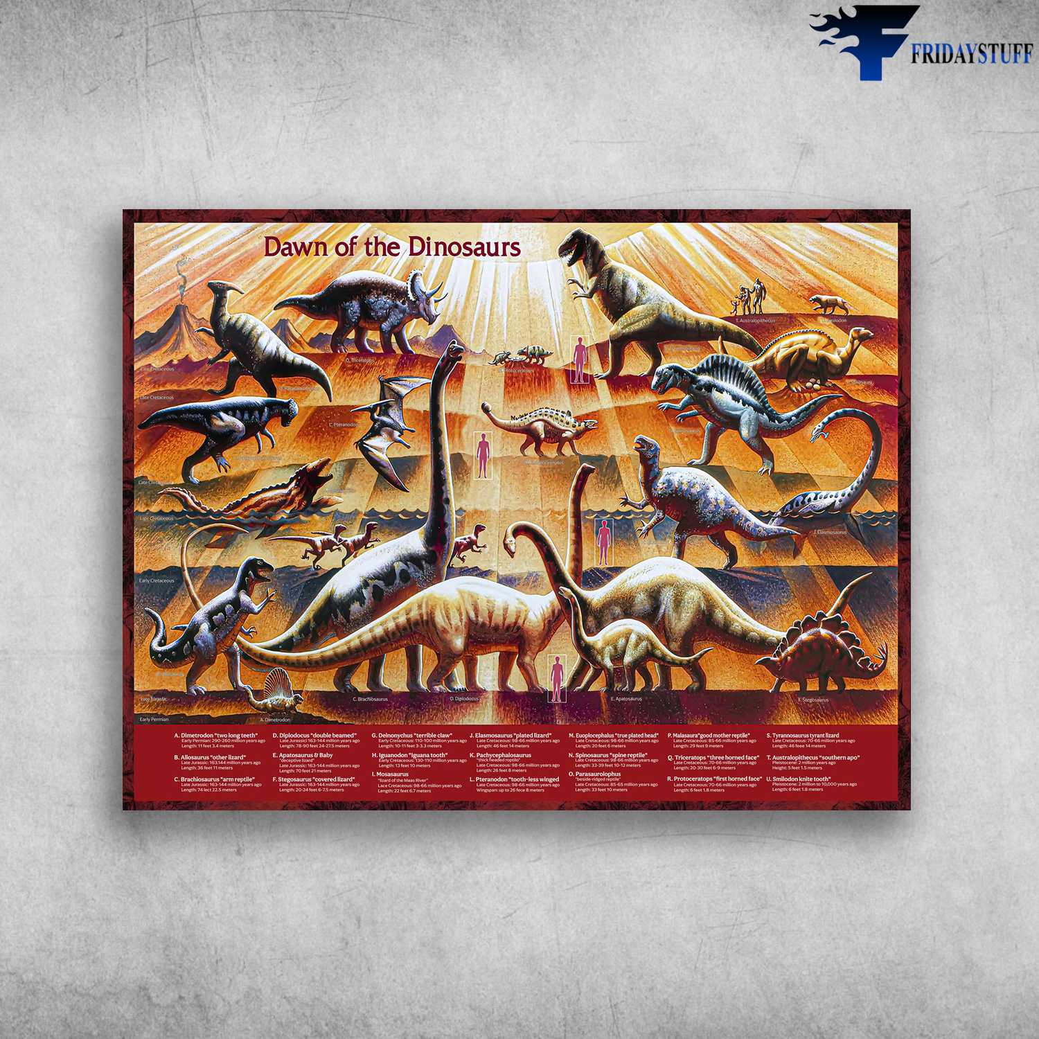 Types Of Dinosaurs - Dawn The Dinosaurs, Dinosaur Poster - FridayStuff