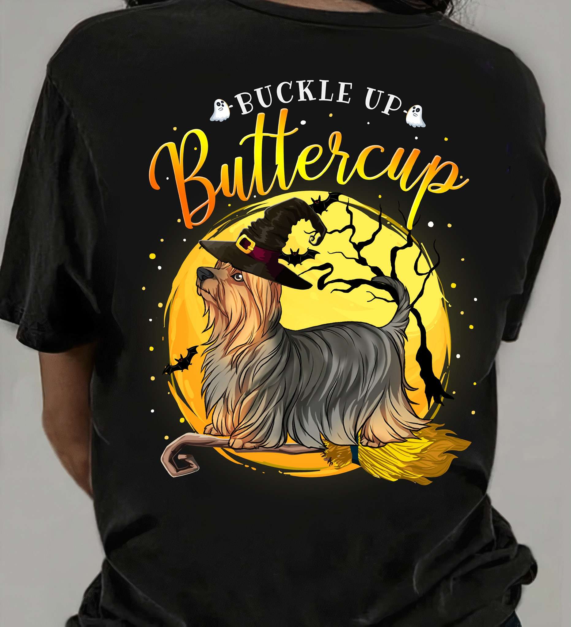 Witch Yorkie, Halloween Witch Broom - Buckle up buttercup