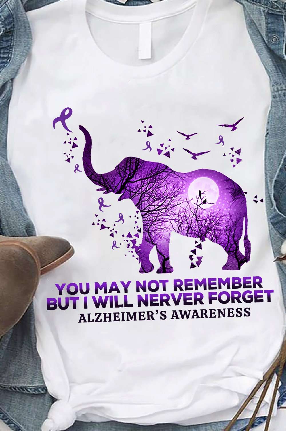 You may not remember but I will never forget - Alzheimer's awareness, alzheimer elephant ribbon