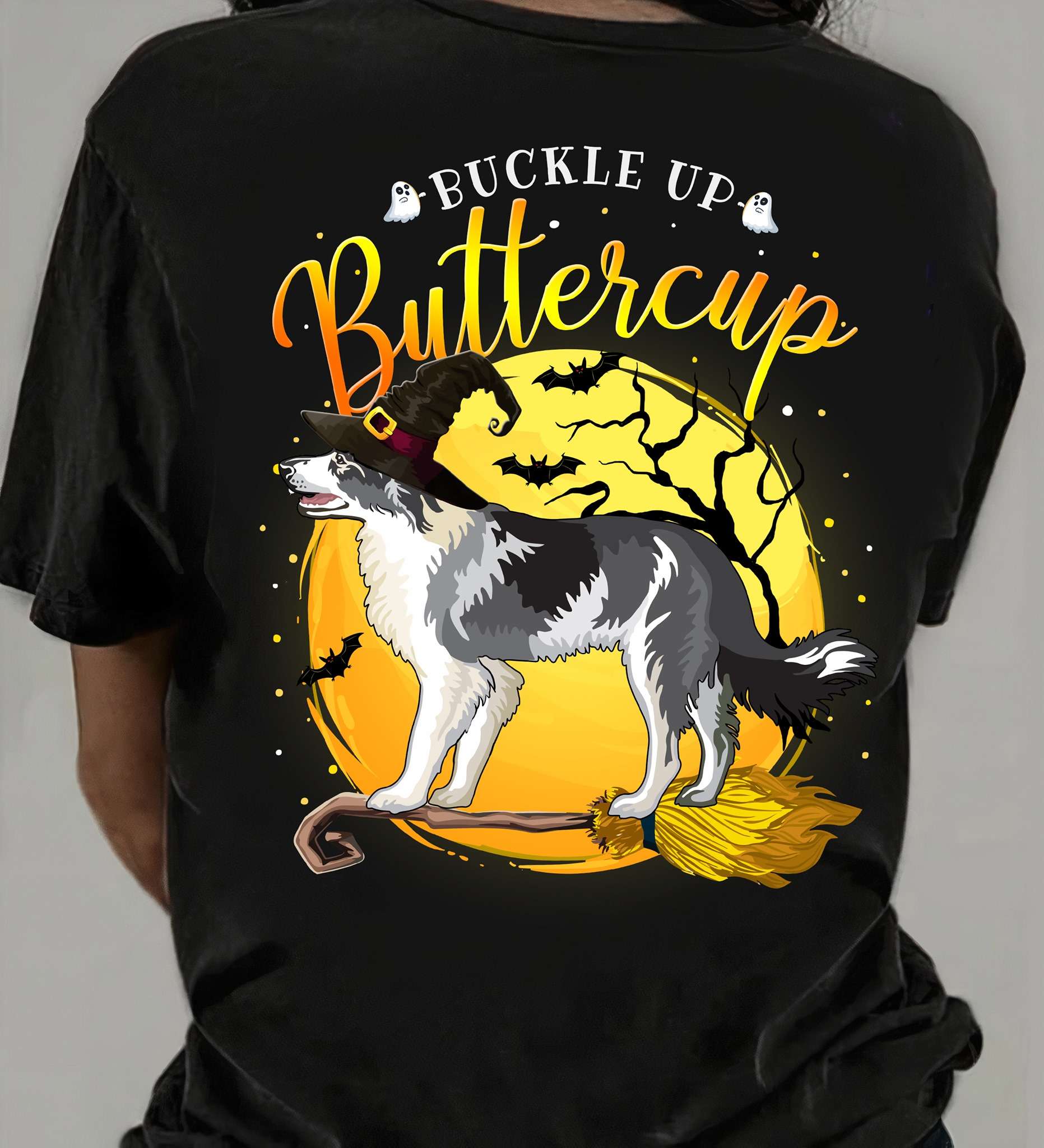 Witch Border Dog, Halloween Witch Broom - Buckle up buttercup