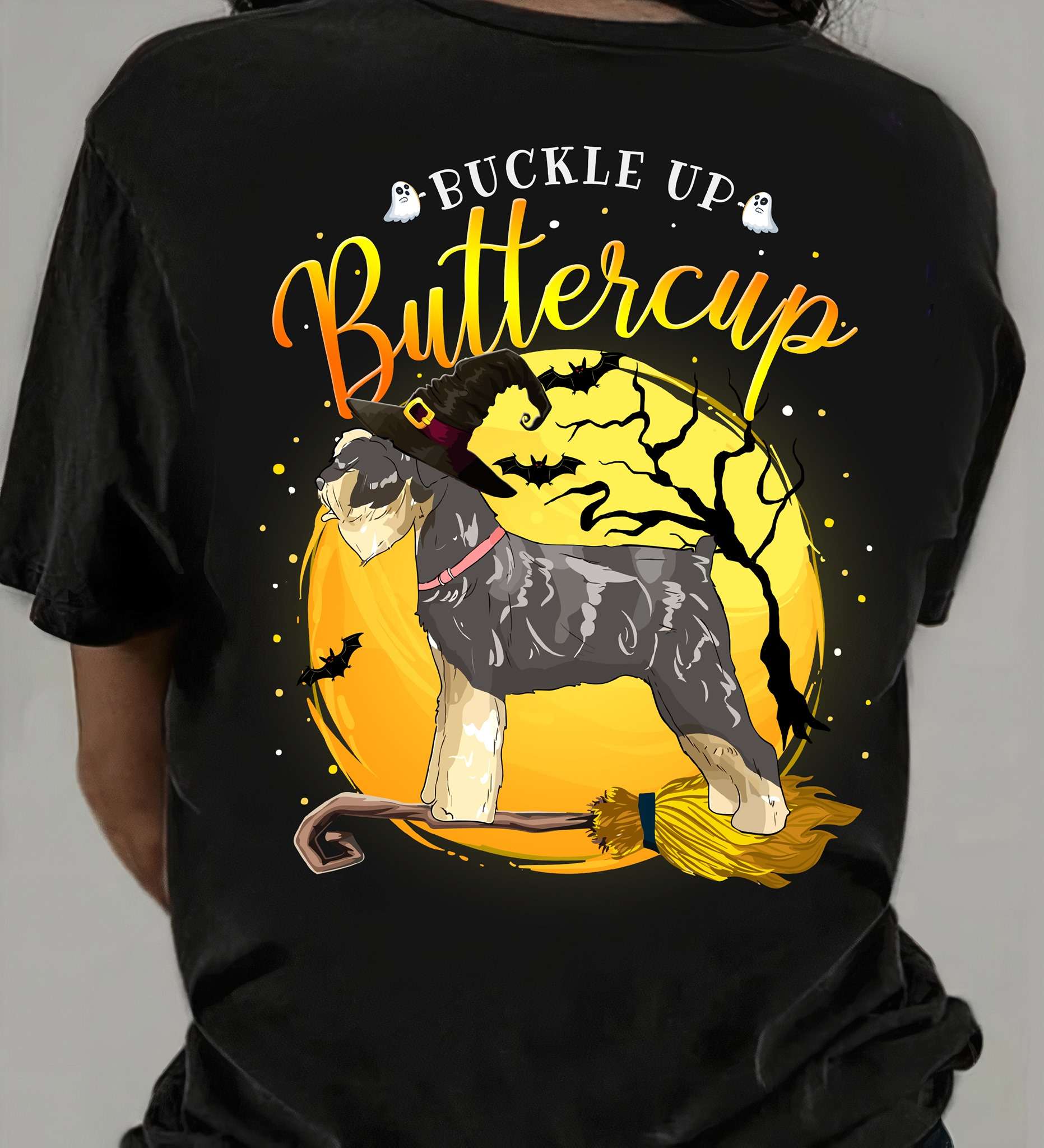 Witch Schnauzer, Halloween Witch Broom - Buckle up buttercup
