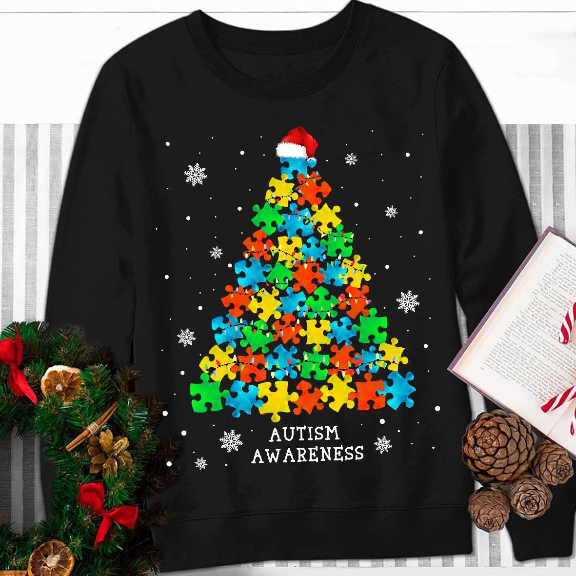 Autism Christmas Tree, Christmas Snow, Ugly Sweater - Autism Awareness