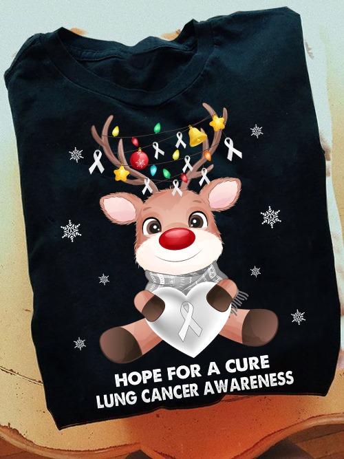 Lung Cancer Reindeer, Christmas Cancer Ribbon - Hope for a cure lung cancer awareness
