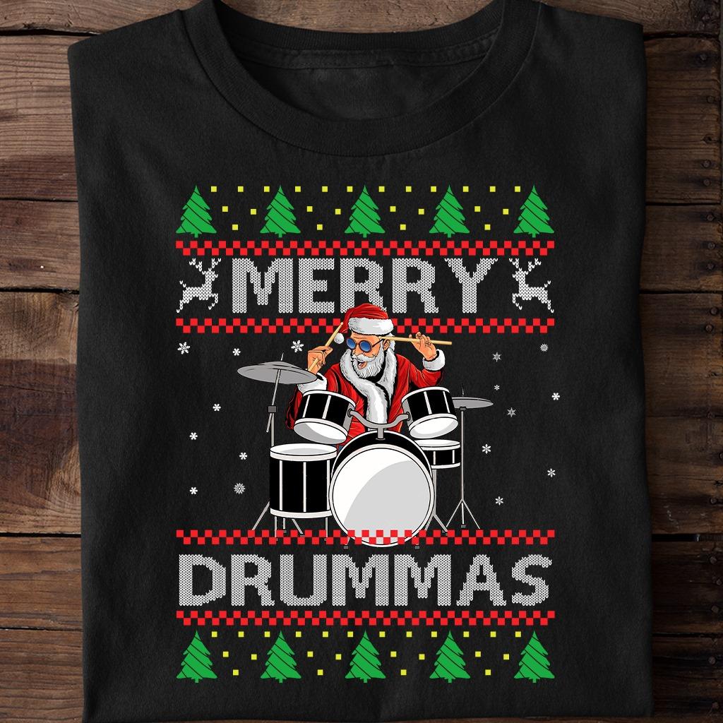 Santa Claus Play Drums, Gift for drummer - Merry Drummas