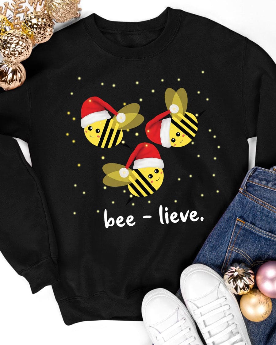 Funny Santa Bee Ugly Christmas Sweater - Bee lieve