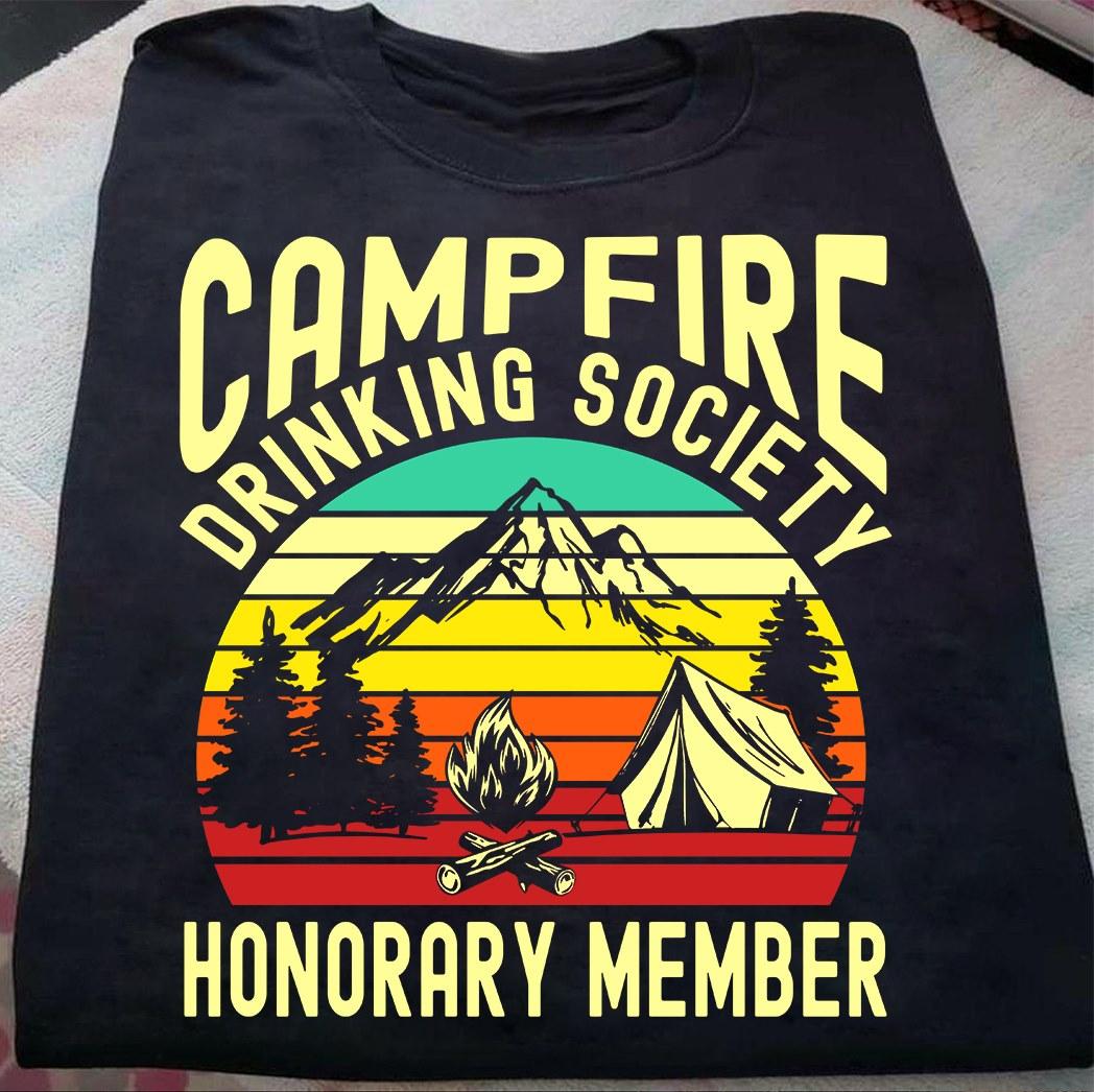 Camping Mountain Scene - Campfire drinking society honorary member