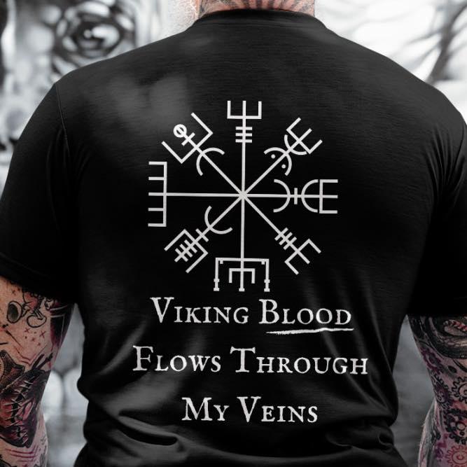 Grunge scandinavian viking symbol - Viking blood flows through my veins