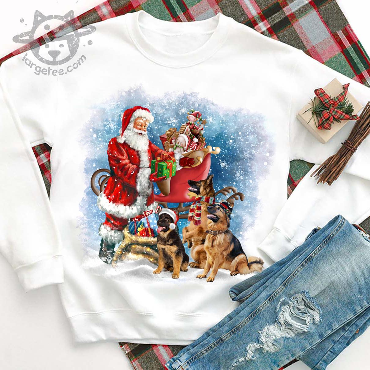Santa Claus gives christmas gifts for German Shepherd - German Shepherd And Santa Claus, Christmas Gift