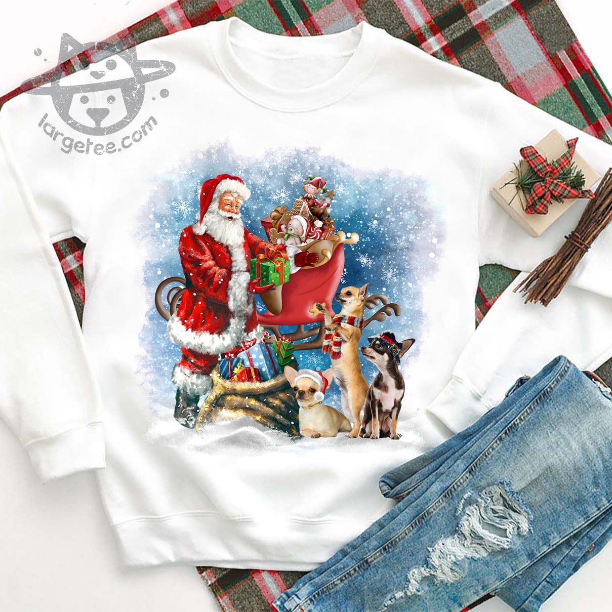 Santa Claus gives christmas gifts for Chihuahua - Chihuahua And Santa Claus, Christmas Gift
