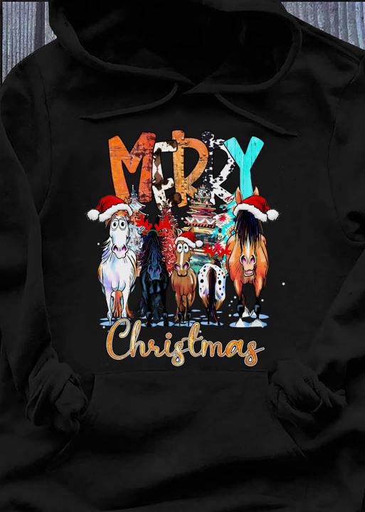 Funny Horse With Christmas Hat, Christmas Gift - Merry Christmas