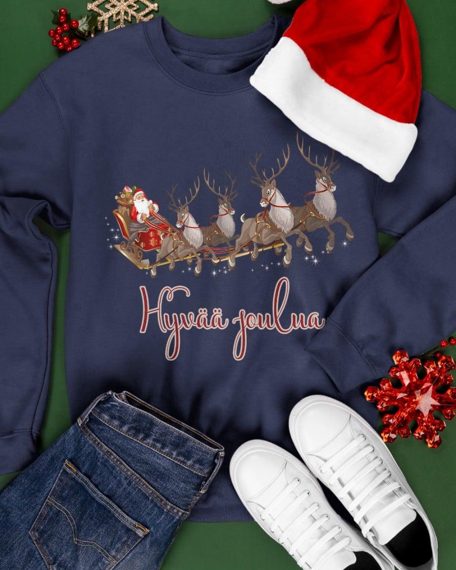 Hyvää joulua - Merry Christmas Santa Claus And Reindeer