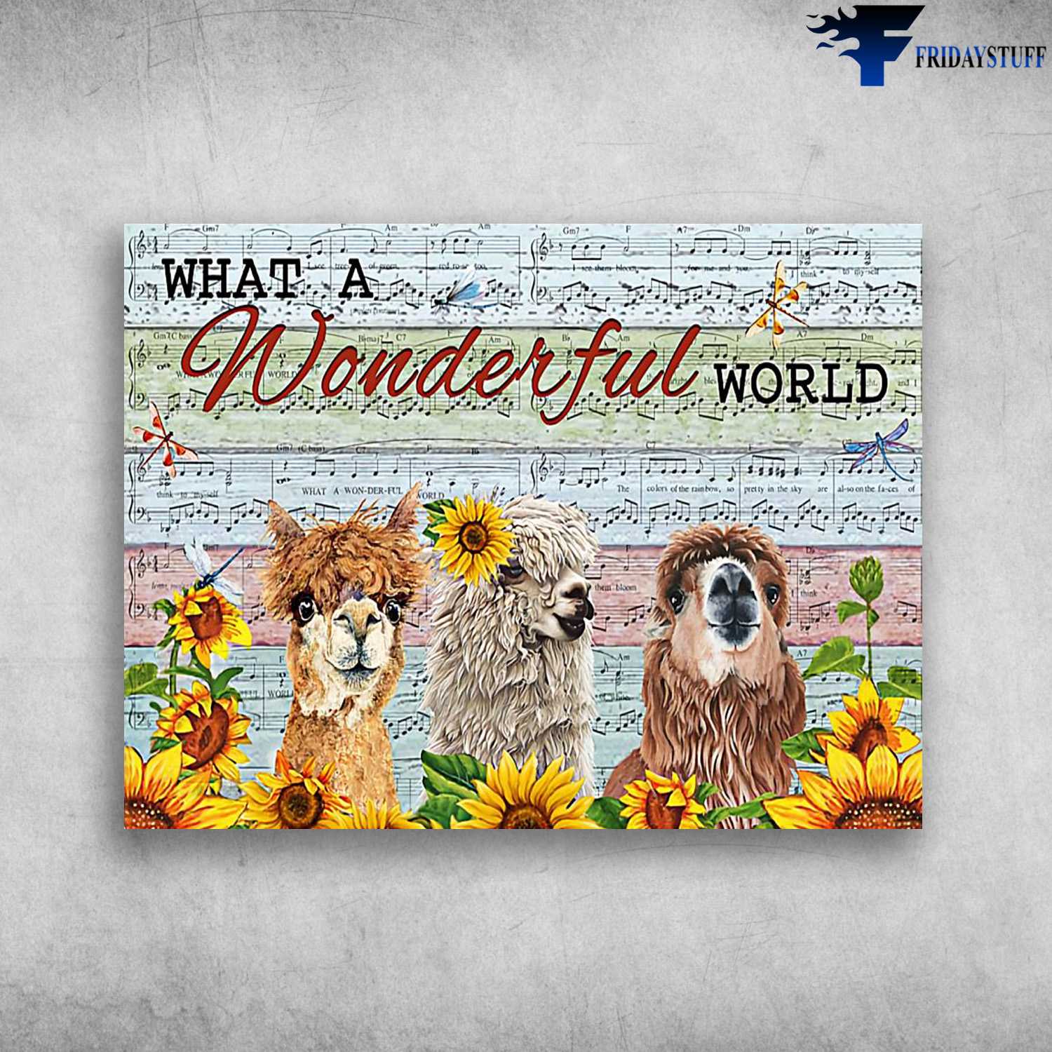 Alpaca Poster, Sunflower Lover, What A Wonderful World, Music Sheet