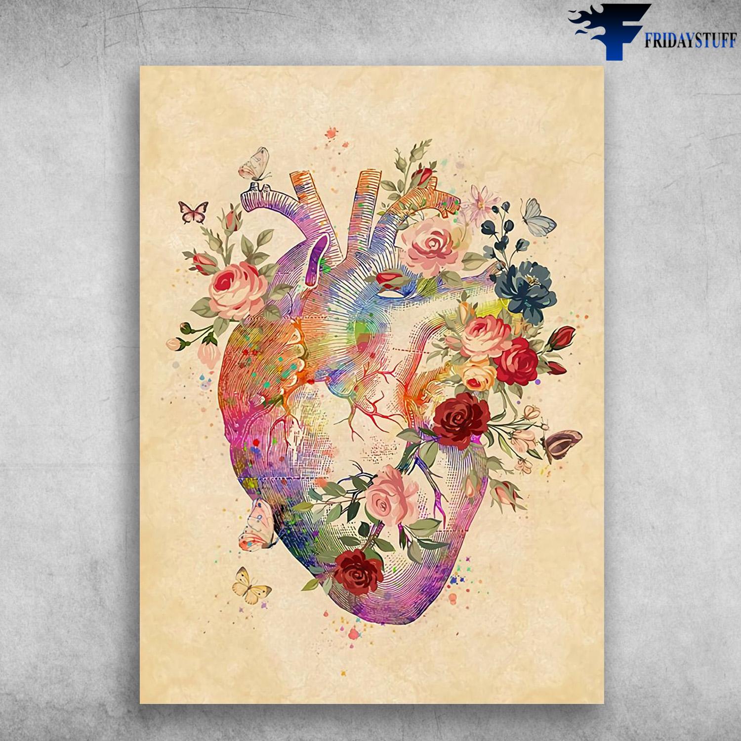 Beautiful Heart, Natural Heart, Flower Butterfly Heart, Heart Poster