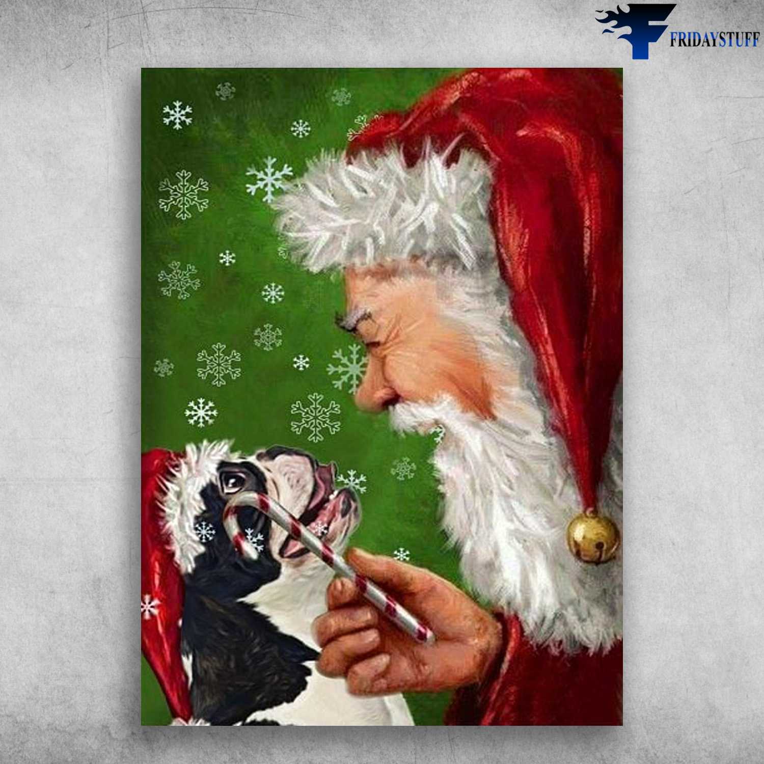Boston Terriers Dog, Dog Lover, Christmas Poster, Santa Claus