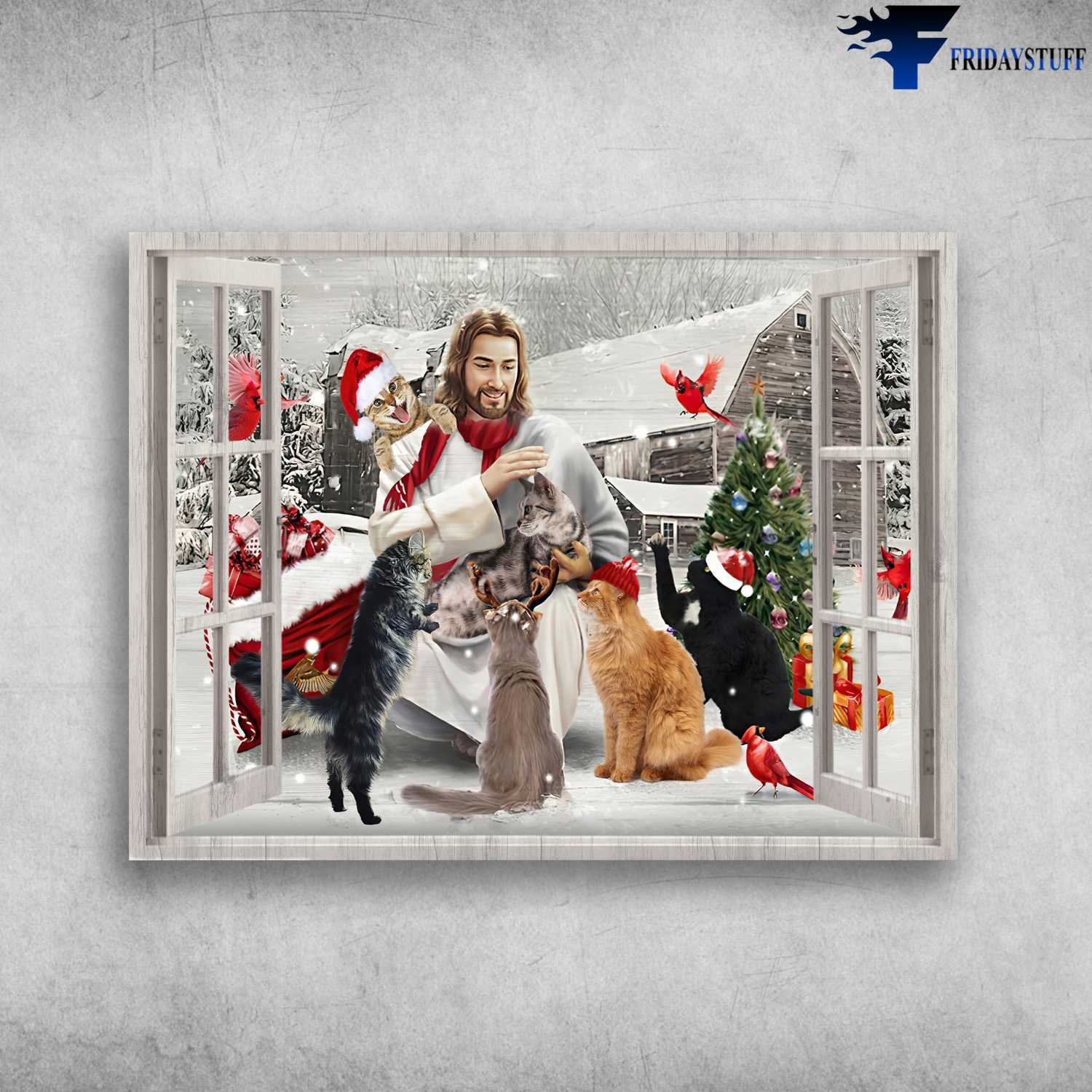 Cat Lover, God And Cat, Jesus Cat Lover, Cardinal Bird, Christmas Poster