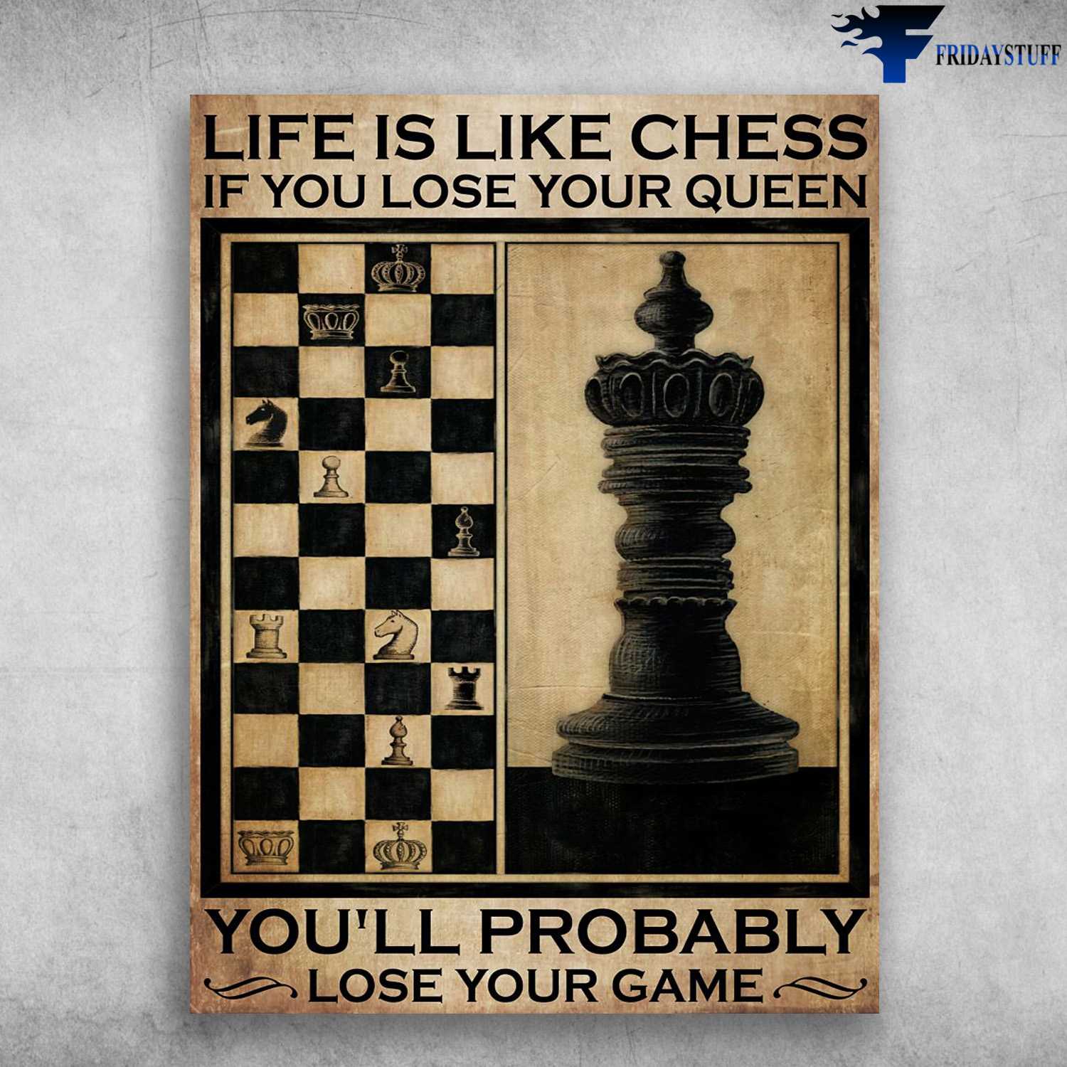 Chess Poster, Chess Lover - Life Is Like Chess, If You Lose Your Queen,You'll Probably Lose Your Game