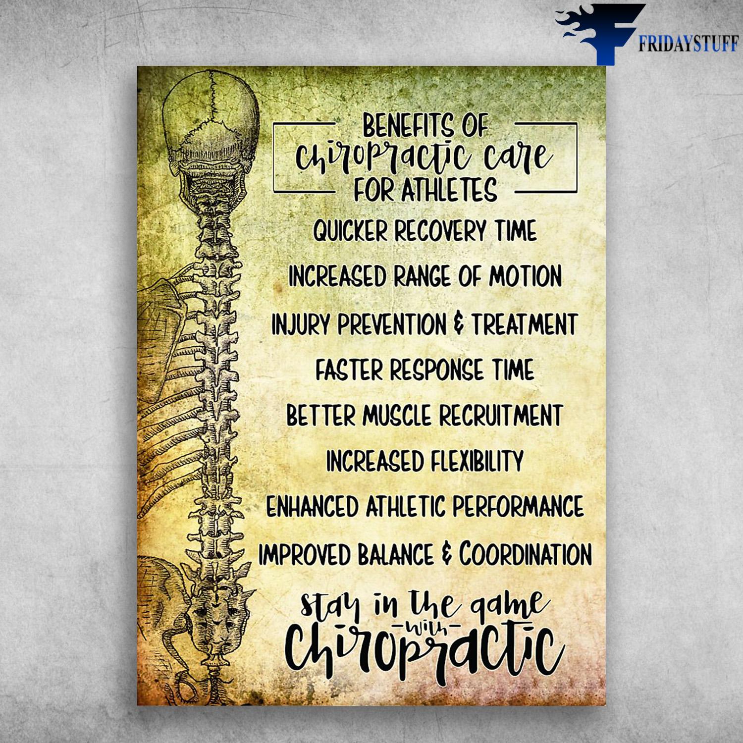 Chiropractic Poster - Benefits Of Chiropractic Care For Athletes, Quicker Recovery Time, Increased Range Of Motion, Injury Prevention And Treatment