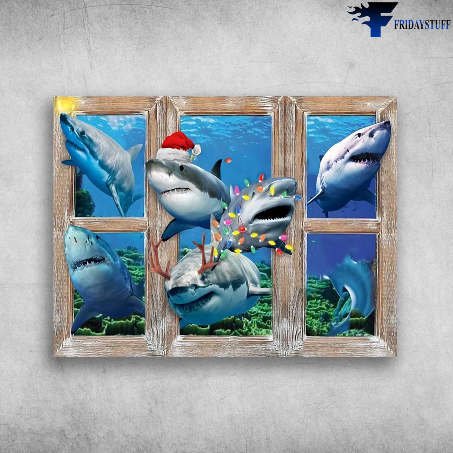 Christmas Poster, Christmas Shark, Window Poster, Shark Lover