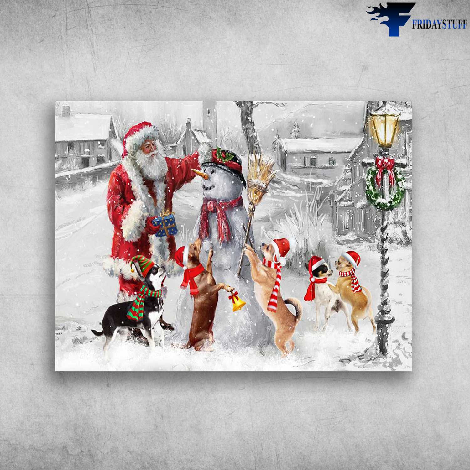 Christmas Poster, Dog Lover, Chihuahua Dog, Santa Claus
