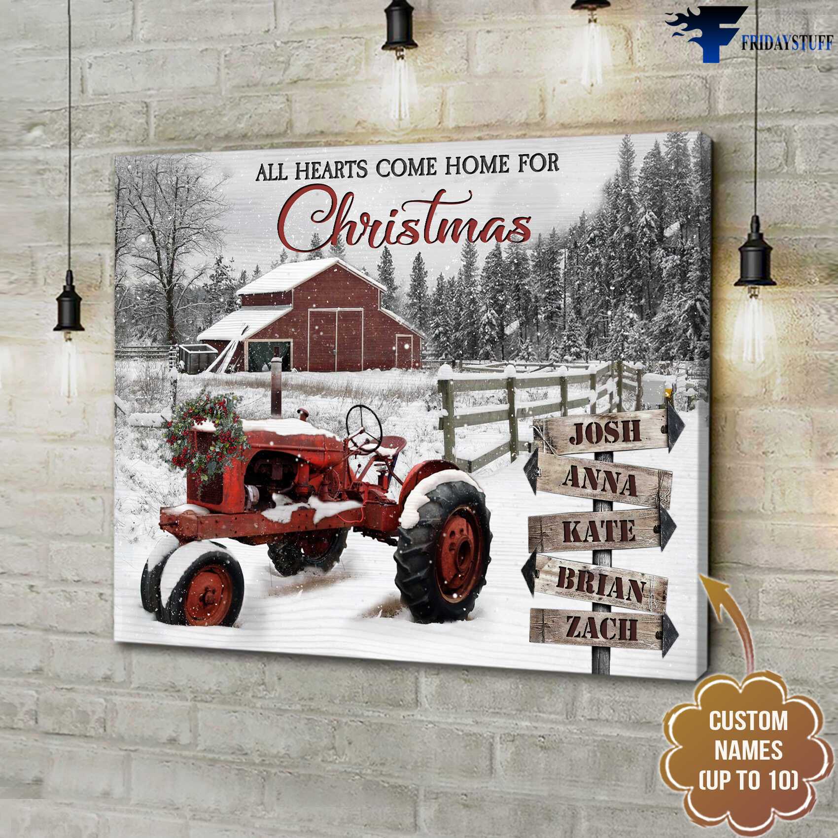Christmas Poster, Farmehouse Poster, Farm Tractor, All Hearts Come Home For Christmas