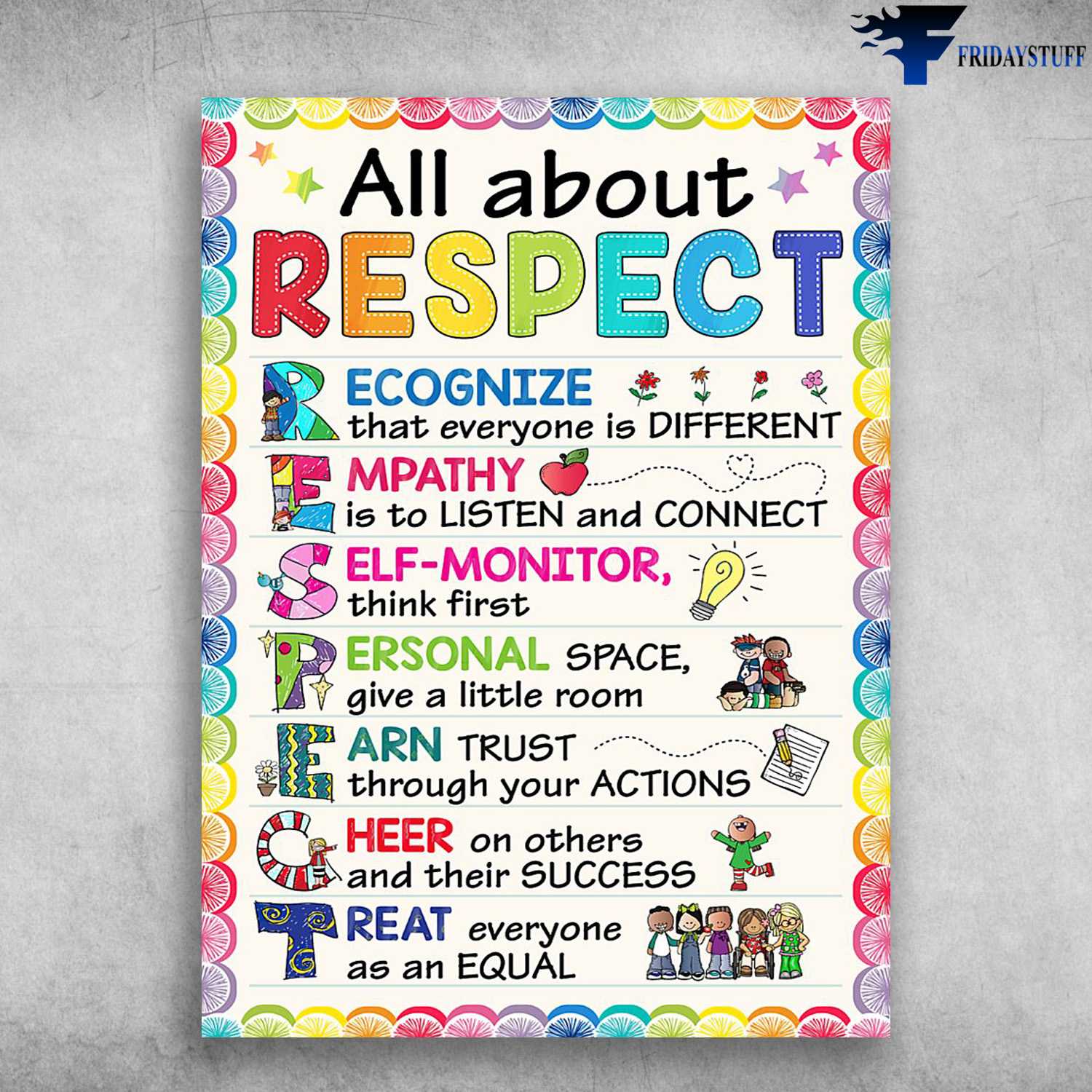 Classroom Poster All About Respect Reconize That Everyone Is Different Empathy Is To Listen And Connect Self Monitor Think First 
