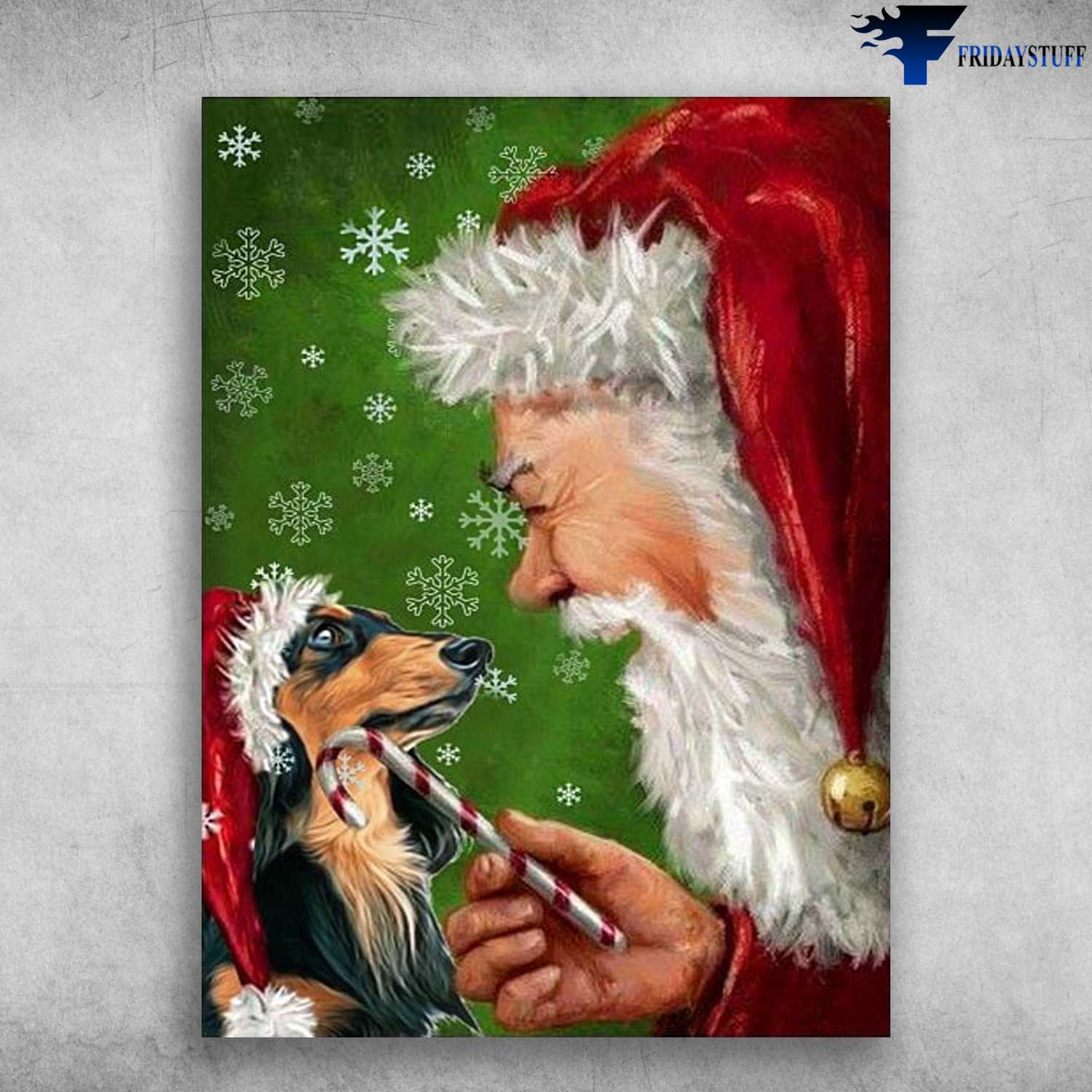 Dachshund Dog, Dog Lover, Christmas Poster, Santa Claus