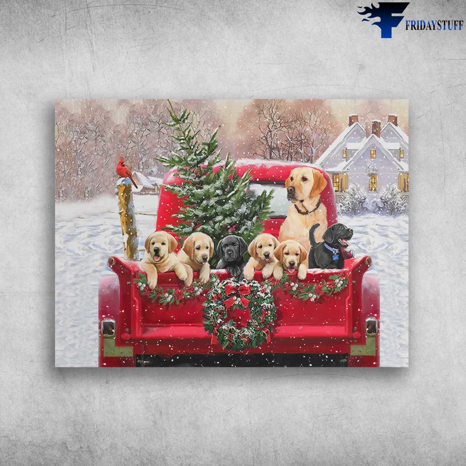 Dog Lover, Labrador Dog, Christmas Truck, Christmas Póter, Cardinal Bird